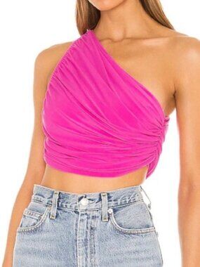 Norma Kamali Revolve Hot Pink Ruched One Shoulder Top Size M/38